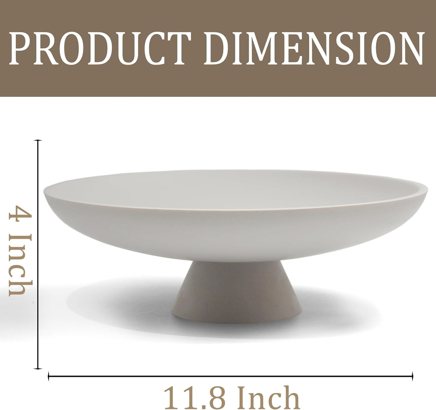 Large Decorative Bowl, Modern Resin Pedestal Bowl for Home Decor, Stylish Fruit Bowl for Kitchen Counter, Chic Key Holder for Entry Table, Grey
