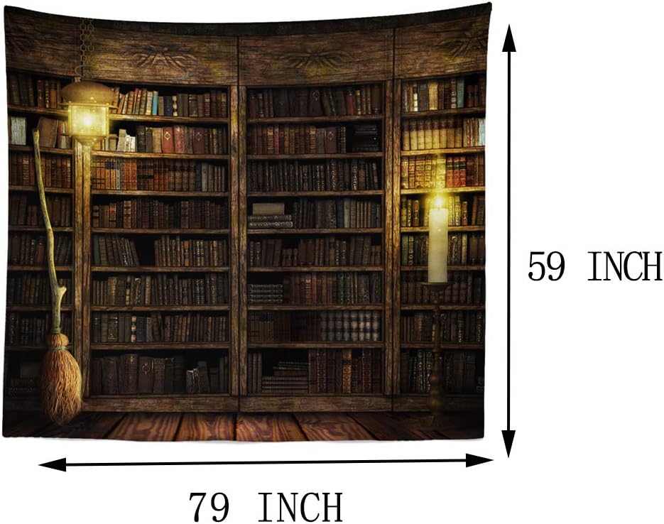 Vintage Bookshelf Wall Hanging - Study Room Picture Tapestry Retro Bookshelf Wall Art Library Bohemian Hippie Tapestries Bedroom College Dorm Decor