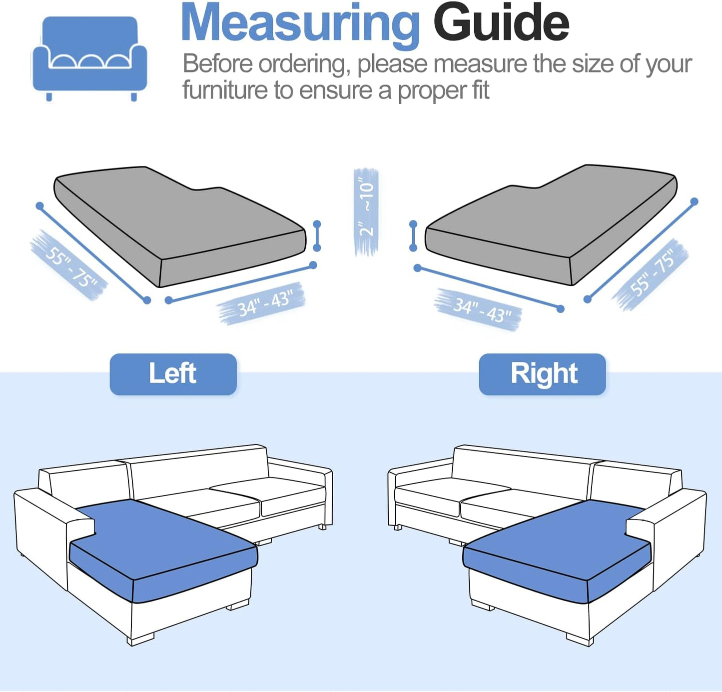 Sectional Couch Covers for L Shaped Sectional Sofa (Left or Right Facing) – Softer Chenille Sofa Covers Washable, Non-Slip Stretch Chaise Slipcover (Only 1 Piece, Dark Grey)