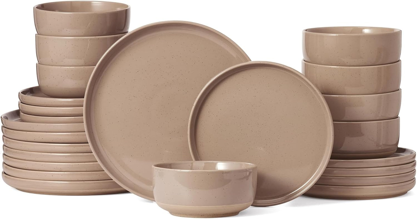 Famiware Milkyway Dinnerware Sets, 24 Piece Dish Set, Plates and Bowls Sets for 8, Cinnamon Brown