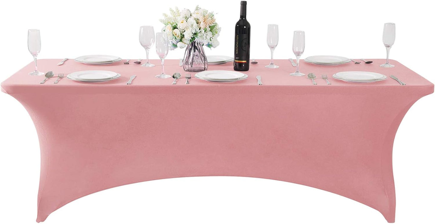 Spandex Table Cover for 8FT or 4ft or 6ft Table Universal Fitted Stretch Tablecloth for Party, Banquet, Wedding and Events-Dusty Pink