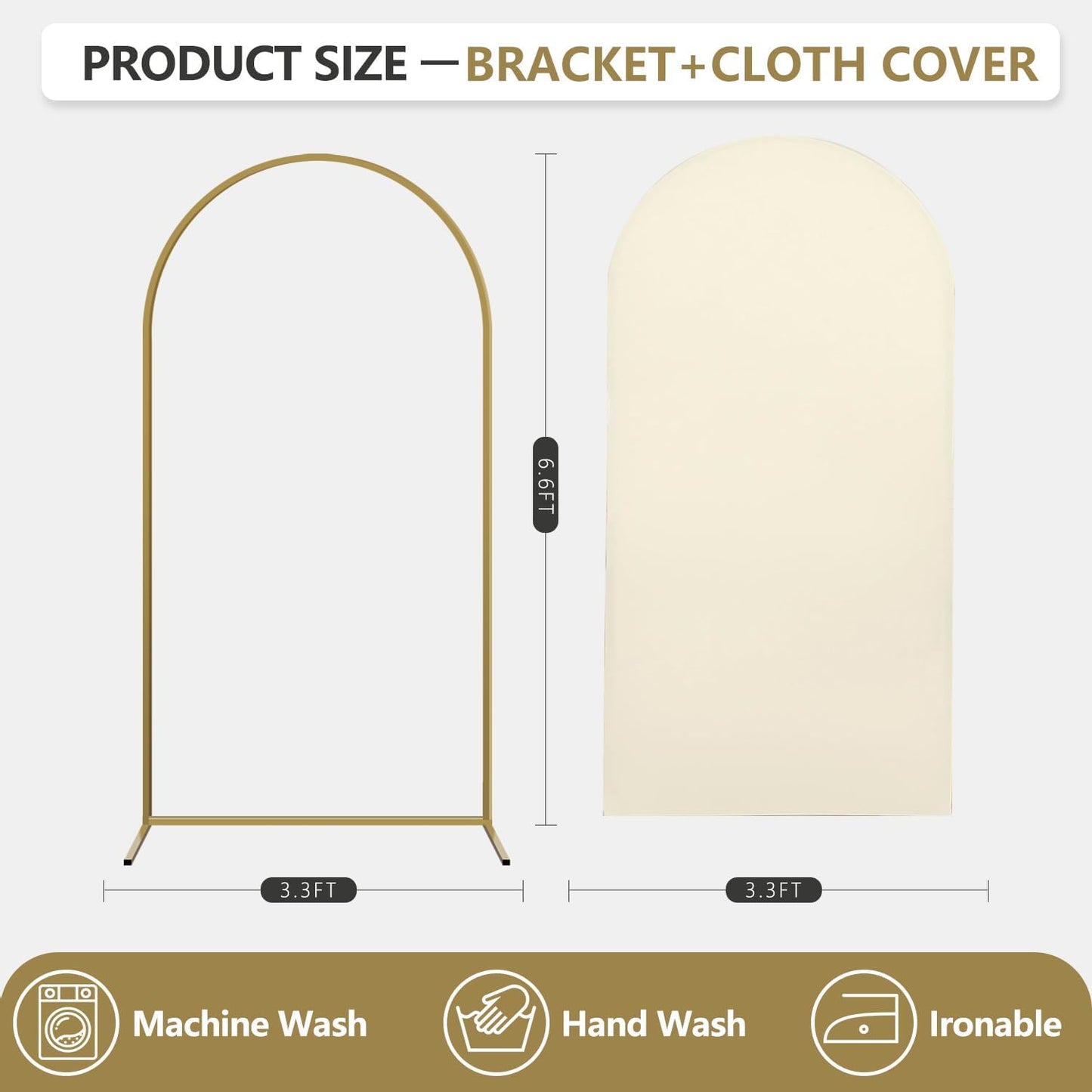 Arch Backdrop Stand and Cover Set, Metal Balloon Arch Backdrop 6.6ft, Gold Arched Stand Frame for Wedding, Parties,Birthday, Backdrop Decorations (Beige,6.6ft)