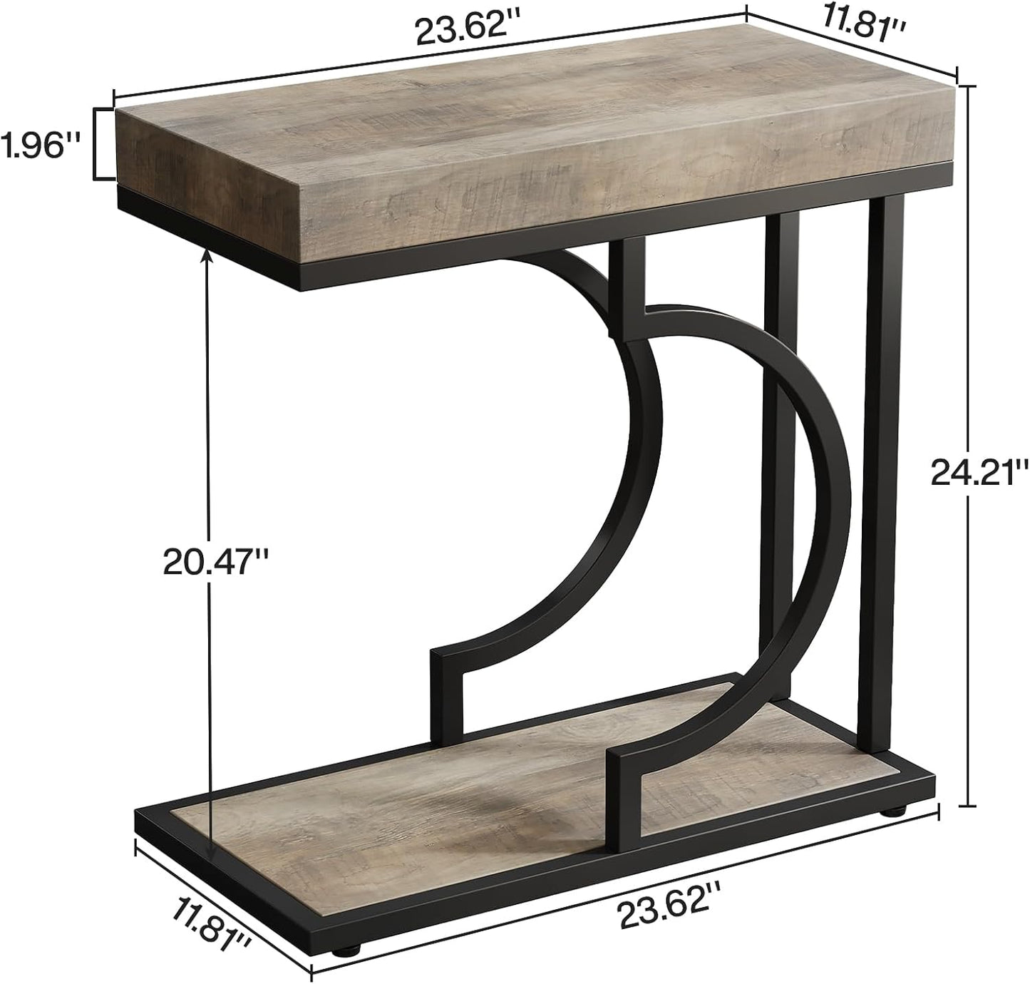 Tribesigns Narrow Side Table C Shaped End Table Modern Bedside Tables for Couch, Small Sofa Chairside Tables with Metal Frame for Living Room (2, Gray+Black)