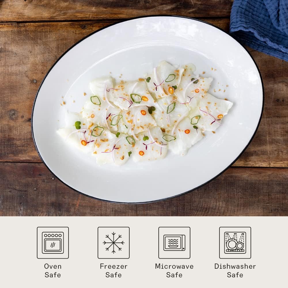 Made In Cookware - Serving Platter - White With Black Rim - Porcelain - Crafted in England