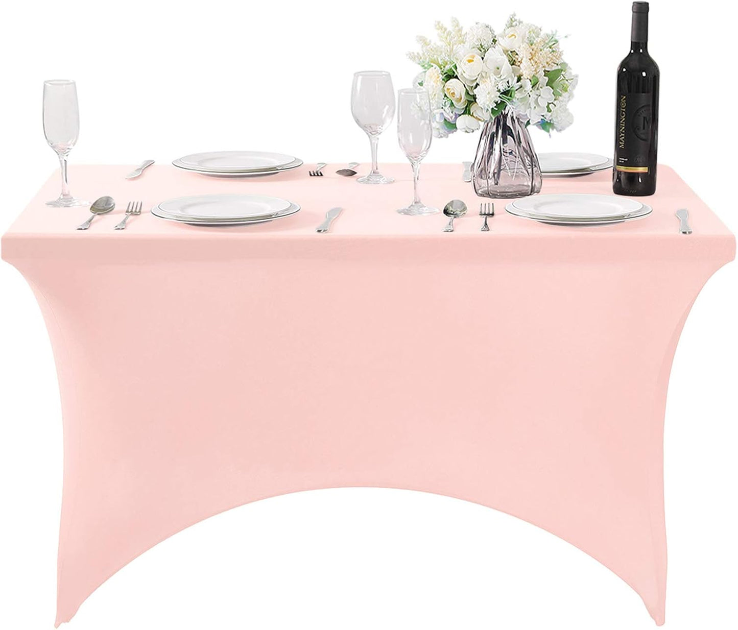 2Pack Spandex Table Cover for 4FT or 6ft or 9ft Table Universal Fitted Stretch Tablecloth for Party, Banquet, Wedding and Events-Blush Pink