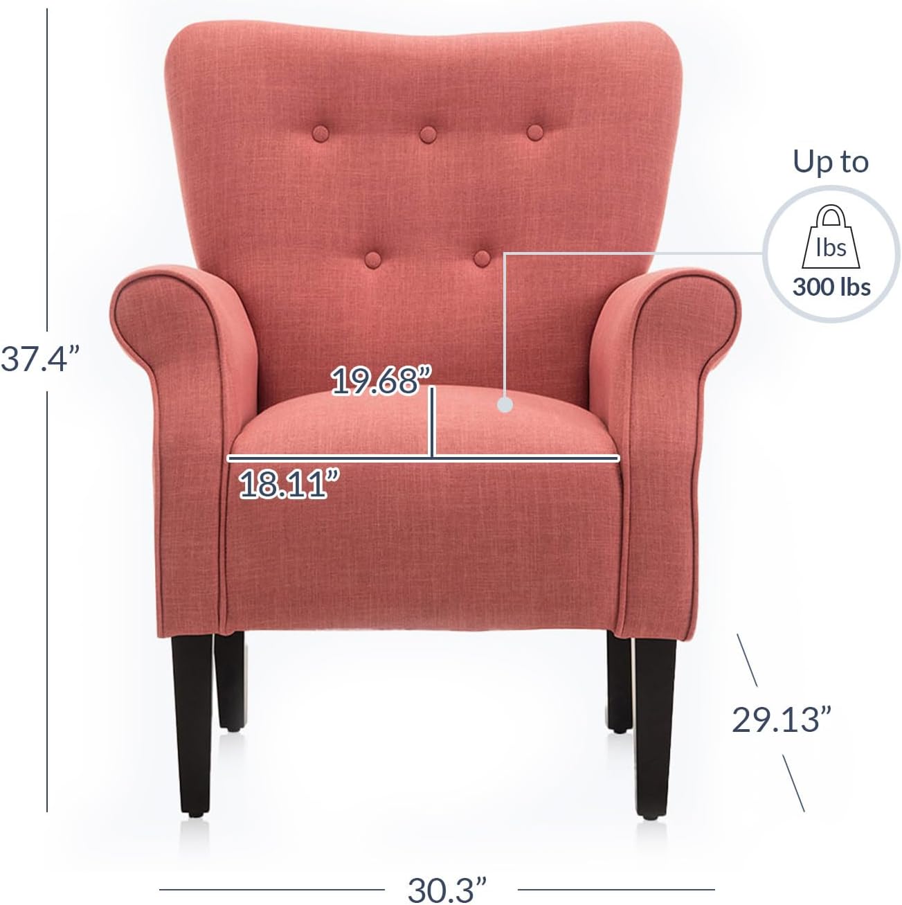 BELLEZE Modern Accent Chair for Living Room, High Back Armchair with Wooden Legs, Upholstered Wingback Side Chair Padded Armrest Single Sofa Club Chair for Living Room, Bedroom - Allston (Brick)