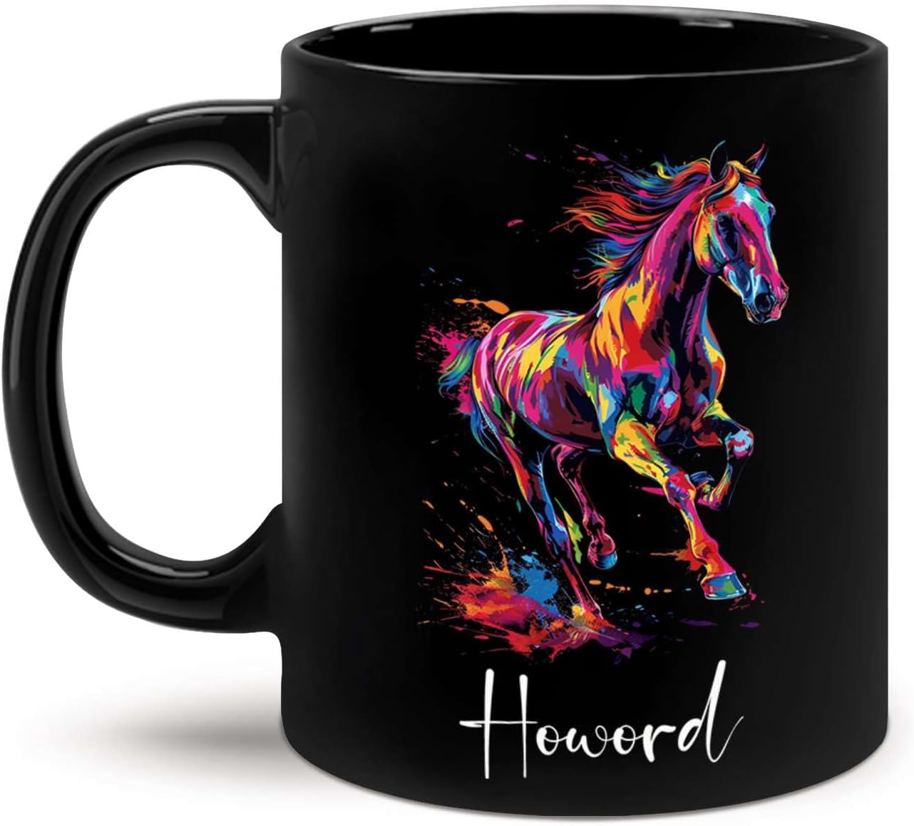Horse Animal Themed Coffee Mug, Personalized Name Horse Black Cup, Gift For Men Women, Colorful Horse Design Mug, Customized Horse Animal Cup 11oz 15oz, Custom Horse Ceramic Mug