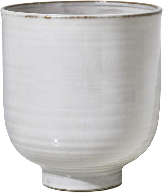 Serene Spaces Living Large Glazed Ceramic Pedestal Bowl- Centerpiece for Vintage Weddings, Events, Measures 7" Tall and 6.5" Diameter