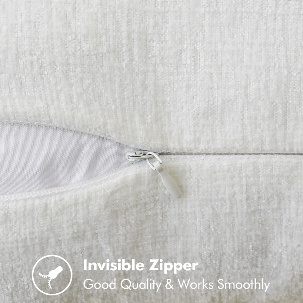 MIULEE Pack of 2 Christmas Pillow Covers 24x24 Inch Pure White Farmhouse Decorative Throw Pillow Covers with Stitched Edge Soft Chenille Solid Dyed Couch Pillow Covers for Sofa Bed Living Room