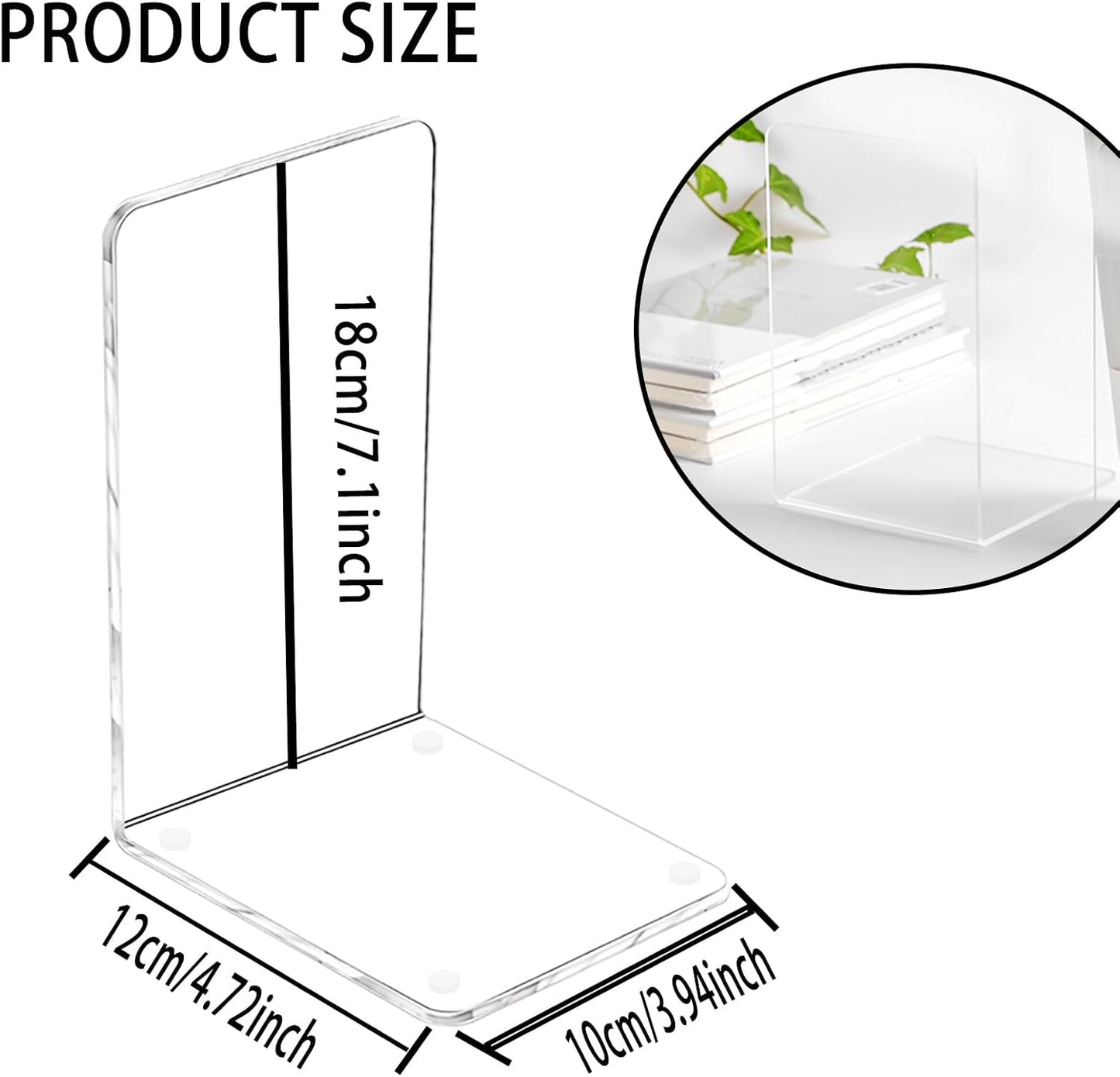 Lulonpon 2 Pieces Book Ends, Bookend, Books Ends for Shelves, Books Ends for Heavy Books, Clear Bookends, Acrylic Bookends for School, Library,Desktop Organizer and Book Shelves