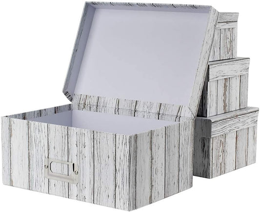 Briful Photo Boxes Storage, Storage Boxes with Lids 4 in 1 Set Water-Proof Storage Box Sets with Handles Decorative Multiple Size Storage Bins with Lids for Clothes/Shoes/Office/Cosmetic/Books