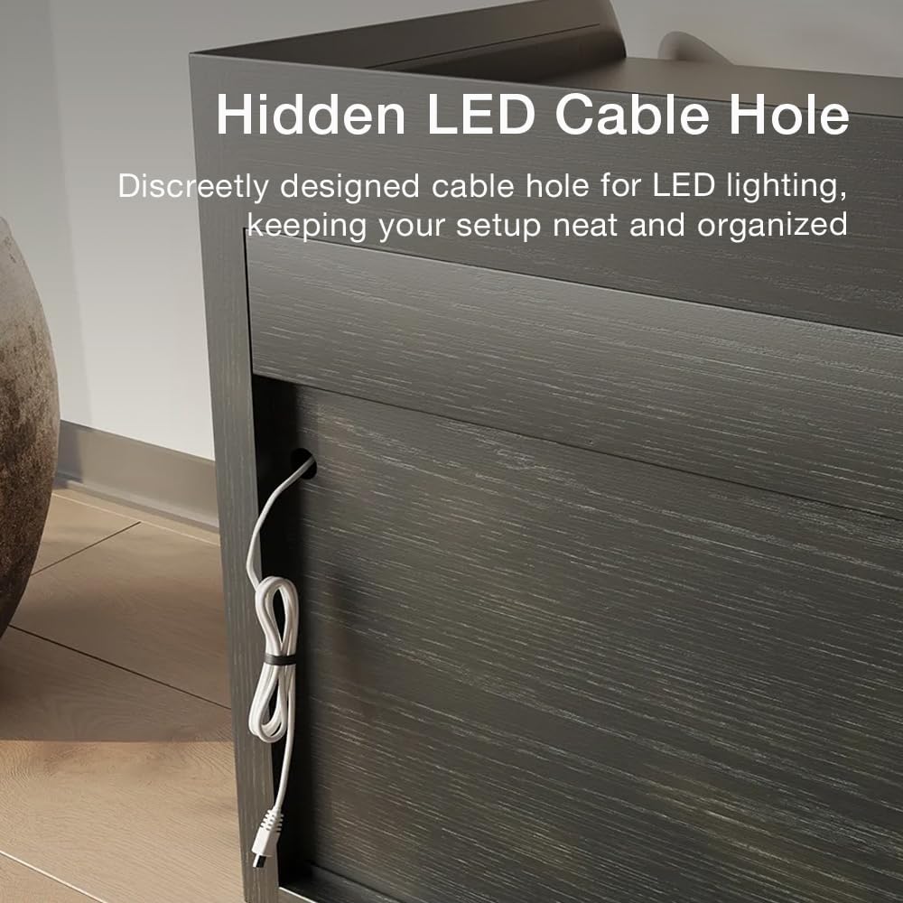 POVISON Fully-Assembled Mid Century Modern TV Stand, 70.87" Entertainment Center with LED Light, Black Walnut Solid Wood TV Console for Living Room, TV Stand with Storage