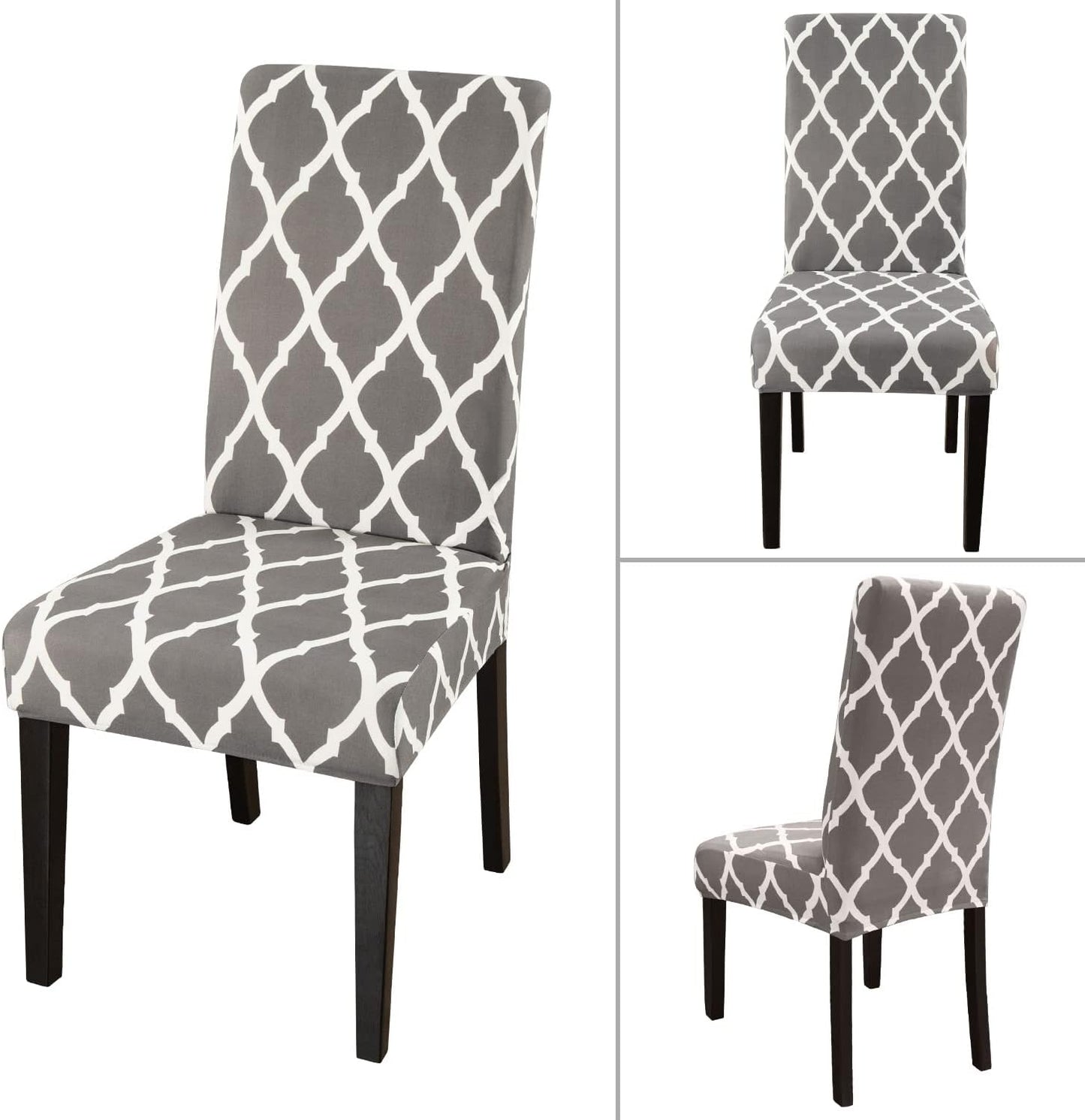 JQinHome Dining Chair Covers Set of 4, High Stretch Removable Washable Parsons Chair Slipcover for Home Party Hotel Wedding Ceremony (Grey White)