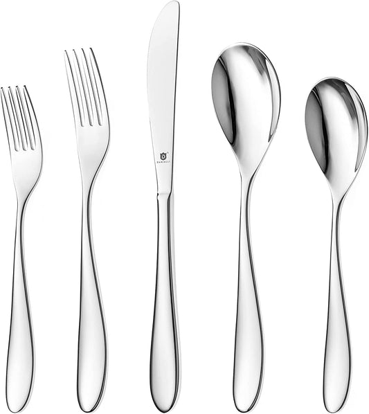 Silverware Set for 16 | 18/10 Stainless Steel Flatware Set | Mirror Finish, Heavy-Duty, Dishwasher Safe, Elegant & Durable, Built to Last (80-Piece, Marettimo)