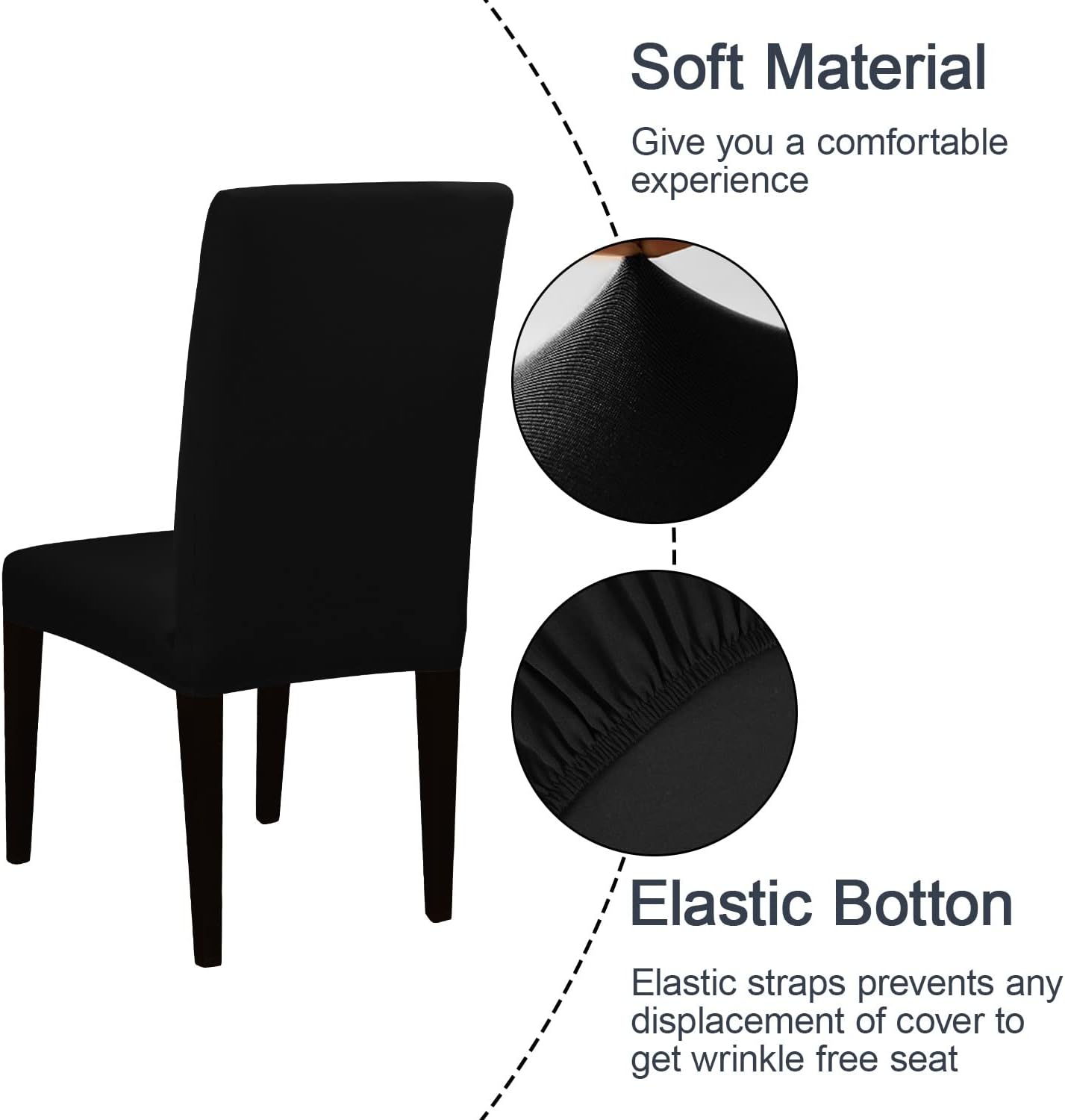 JQinHome Dining Chair Covers Dining Room Chair Slipcovers, High Stretch Removable Washable Parsons Chair Slipcover for Home Party Hotel Wedding Ceremony (Black)