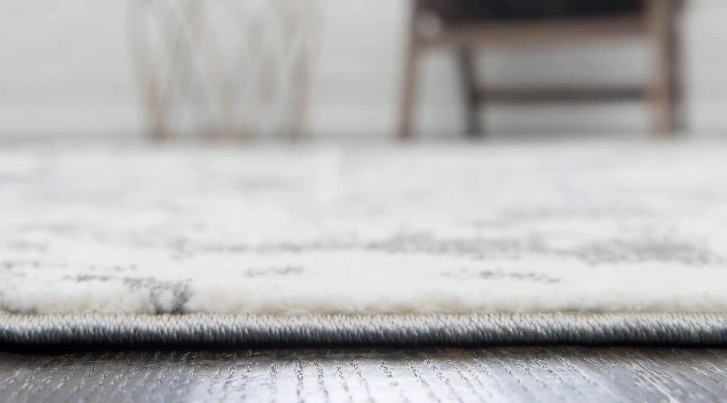 Unique Loom Rosso Collection Vintage, Geometric, Bohemian, Traditional, Distressed, Southwestern Area Rug, Round 3' 3" x 3' 3", Light Gray/Ivory