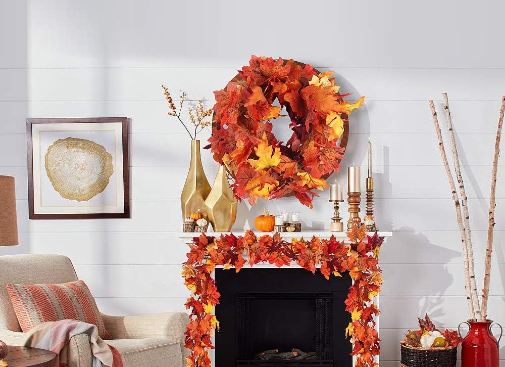 RECUTMS 2 Pack Fall Maple Garland - 5.8 FT/Pcs Autumn Hanging Fall Leave Vines for Home Garden Wedding Party Thanksgiving Dinner Fireplace Door Frame Doorway Backdrop Christmas Decor