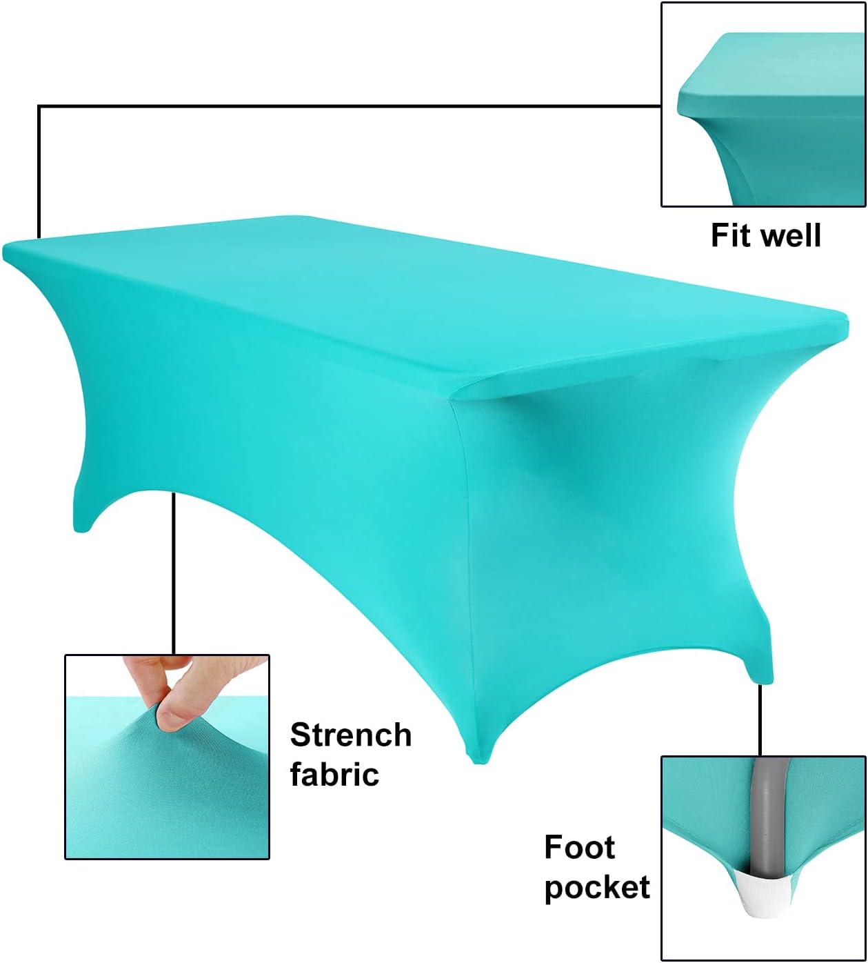 2Pack Spandex Waterproof Table Covers 8ft，Spandex 8ft Waterproof Table Cover for Party,Wedding, Banquet, and Events(Turquoise)