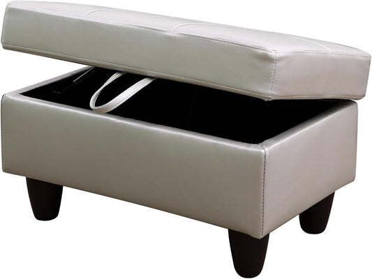 Ottoman Rectangular Storage Ottoman Bench, Faux Leather Footrest, Coffee Table, Stool Footstool with Hinged Lid for Living Room, Bedroom, Entryway, Silver Gray, 28.5"x19"x17.5"