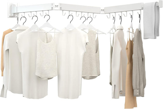 Clothes Drying Rack, Laundry Drying Rack Wall Mount, 3-Fold Wall Mounted Clothes Drying Racks for Hanging Clothes, Foldable & Sturdy Space Saver for Laundry Room -White