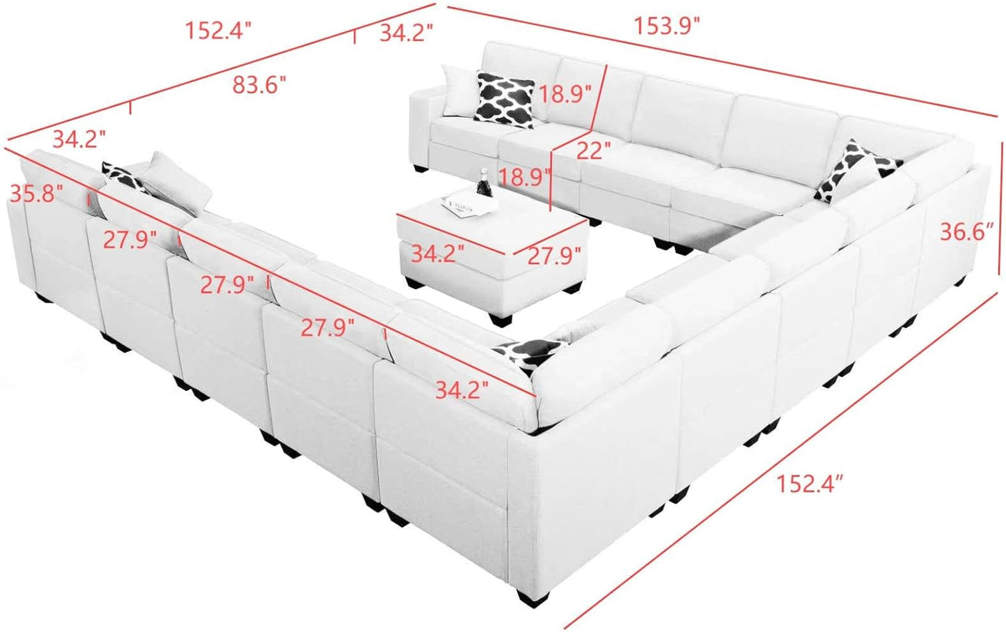 L Lengend Vansen Modular Sectional Sofa U Shaped Couch with Ottoman Modern Reversible Corner Sectional Couch for Living Room (Charcoal, U Shaped Sofa-6)