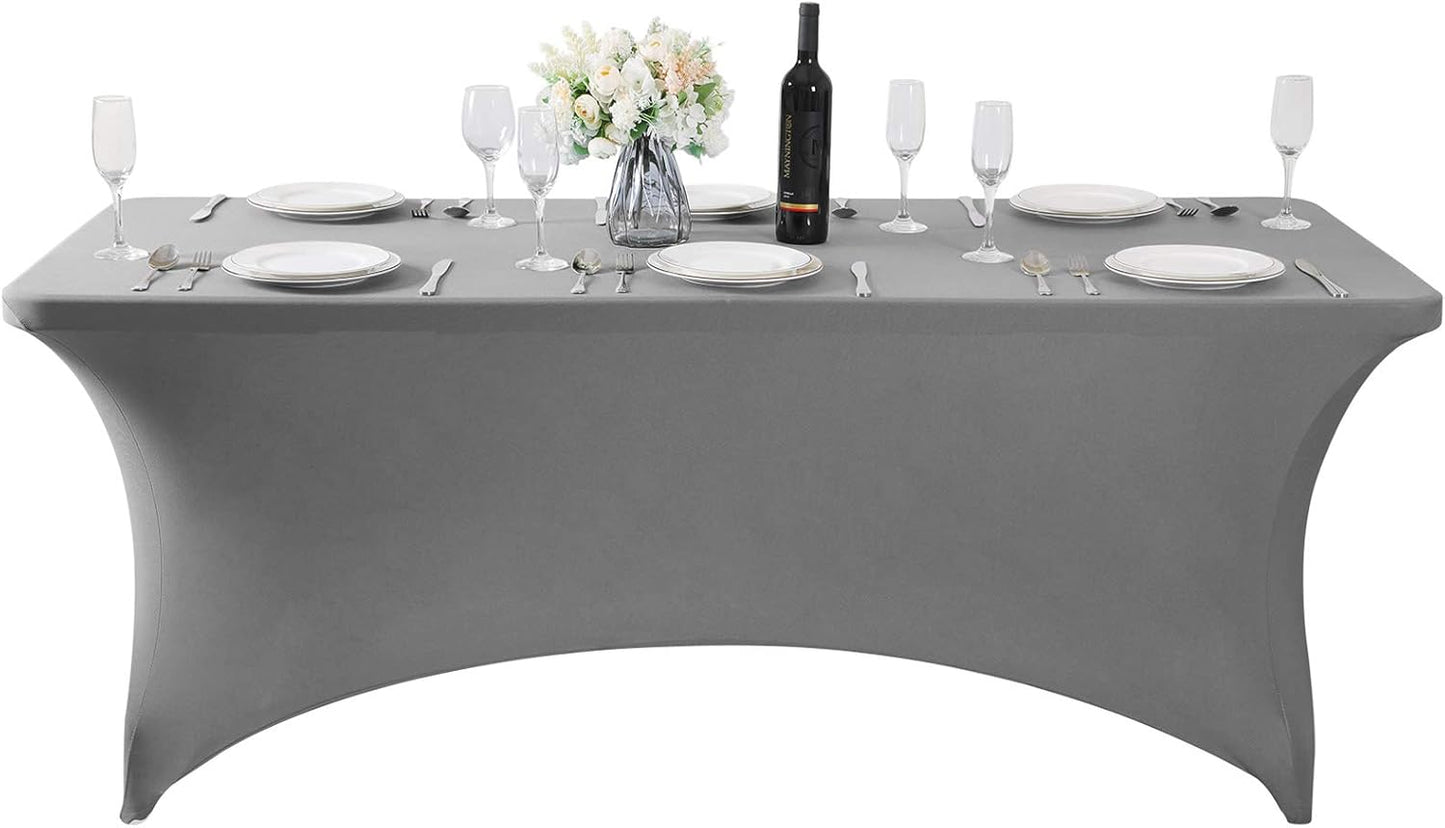 SuperO 2Pack Waterproof Spandex Table Cover for 6FT Table Universal Fitted Stretch Tablecloth for Party, Banquet, Wedding and Events-Gray