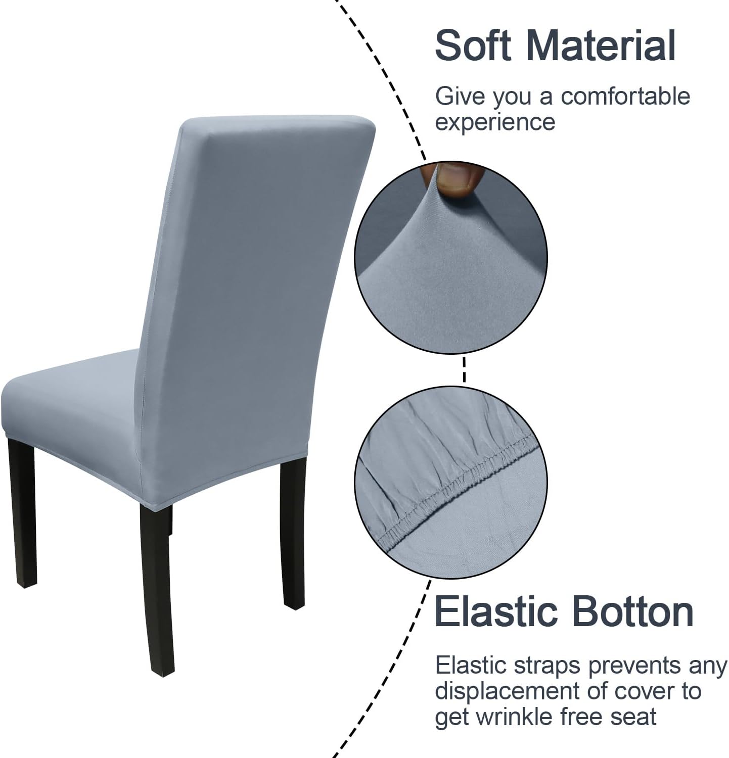 JQinHome 6 Pcs Dining Chair Slipcover,High Stretch Removable Washable Chair Seat Protector Cover for Home Party Hotel Wedding Ceremony(Light Grey)