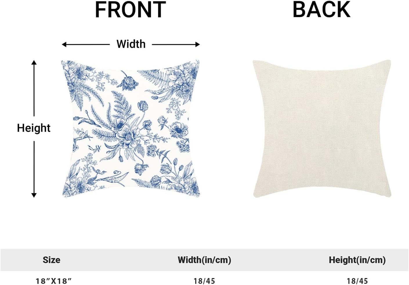 CXMEIFLY Spring Floral Leaves Pillow Covers 18 x 18 Inch Set of 2 for Chinoiserie Flowers Decor Throw Pillows Blue and White Seasonal Plant Outdoor Decorative Cushion Cases for Couch Bed Decorations