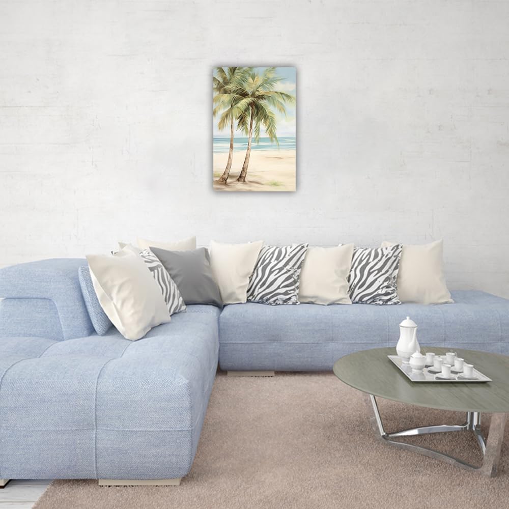 LURENCZH Tropical Beach Canvas Wall Art Seaside Palm Tree Picture Wall Decor Ocean Scenery Painting Prints for Bathroom Decor Framed(Beach-2,12.00" x 18.00")