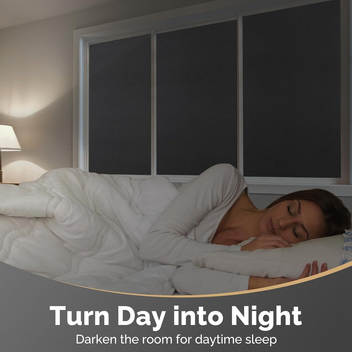 DOWELL Blackout Window Film, 100% Light Sun Blocking Static Cling Frosted Privacy Film for Glass, Heat Control Removable Window Tint, Room Darkening Cover for Day Sleep, Black, 35.4" x 118"