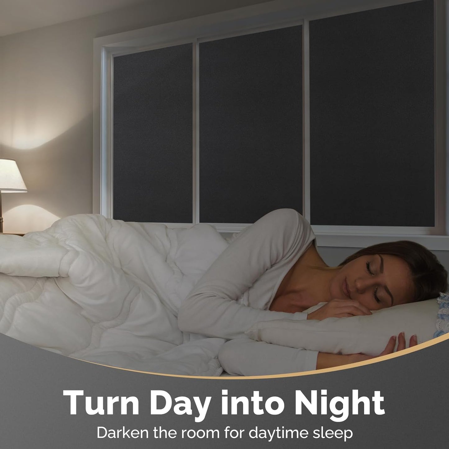 DOWELL Blackout Window Film, 100% Light Sun Blocking Static Cling Frosted Privacy Film for Glass, Heat Control Removable Window Tint, Room Darkening Cover for Day Sleep, Black, 17.5" x 78.7"