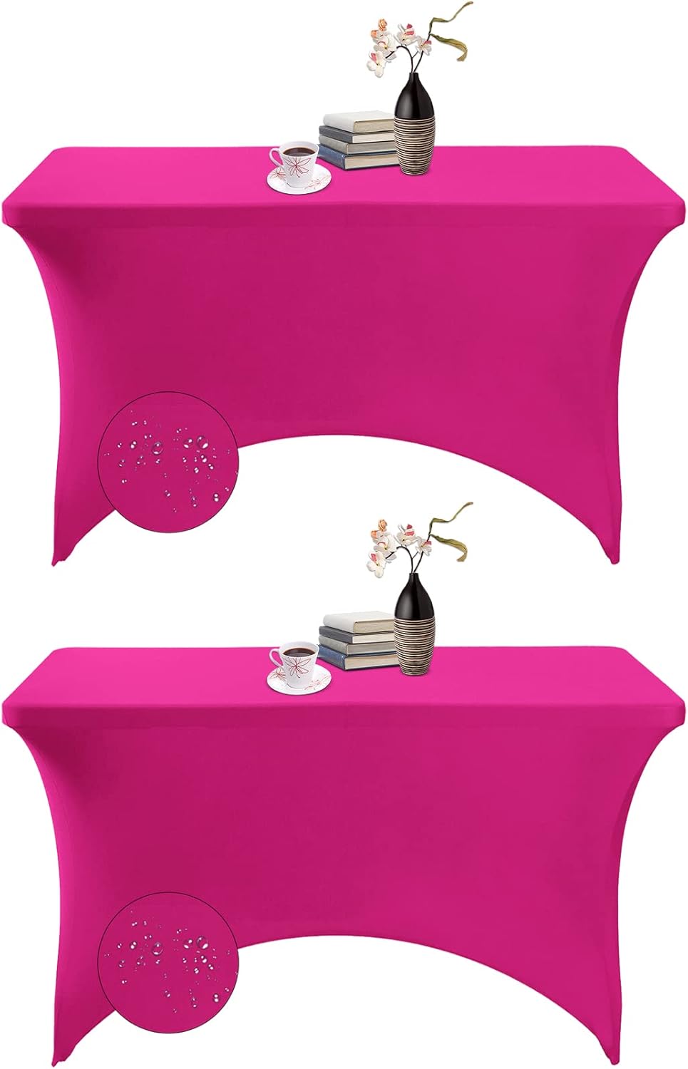 2Pack Spandex Waterproof Table Covers 4ft，Spandex 4ft Waterproof Table Cover for Party,Wedding, Banquet, and Events(Fuchsia)