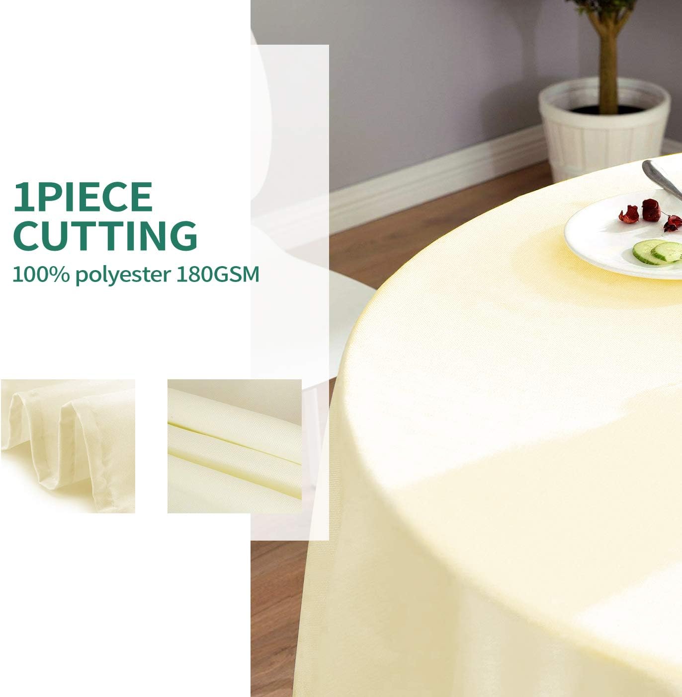 Surmente Ivory Tablecloth for Round Tables, 90-inch Round Table Cloths for Weddings, Banquets, or Restaurants