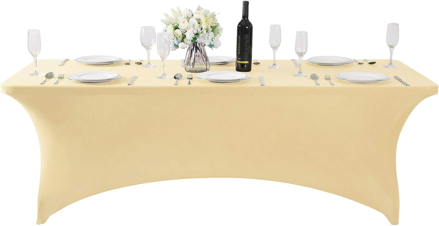 SuperO Waterproof Spandex Table Cover for 8FT Table Universal Fitted Stretch Tablecloth for Party, Banquet, Wedding and Events-Champagne