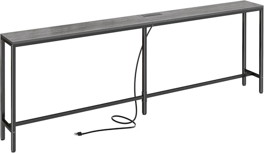 SUPERJARE 78.7 Inch Console Table with Outlet, Sofa Table with Charging Station, Narrow Hallway Entryway Table, Behind Couch Table, for Living Room, Charcoal Gray
