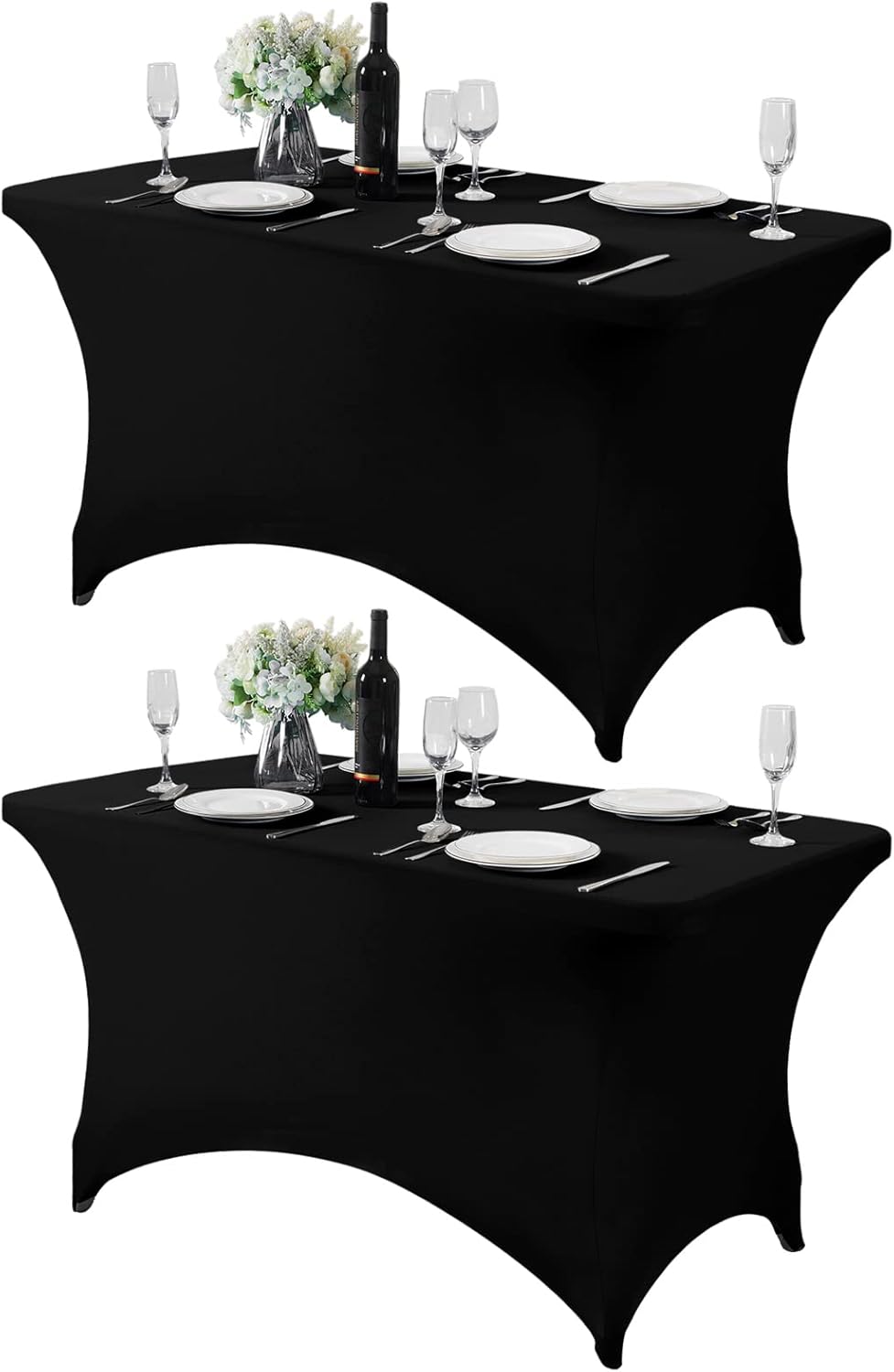 2Pack Spandex Table Cover for 4FT or 6ft or 9ft Table Universal Fitted Stretch Tablecloth for Party, Banquet, Wedding and Events-Black