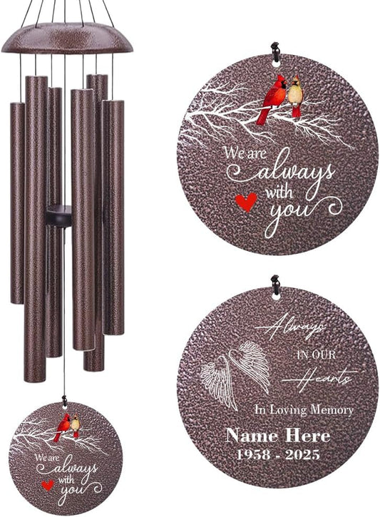 Personalized Sympathy Wind Chimes, Cardinal Wind Chimes, Wind Chime for Loss of Loved Father/Mother/Lover, Commemorative Sympathy Bereavement Gifts for Condolences/Funeral
