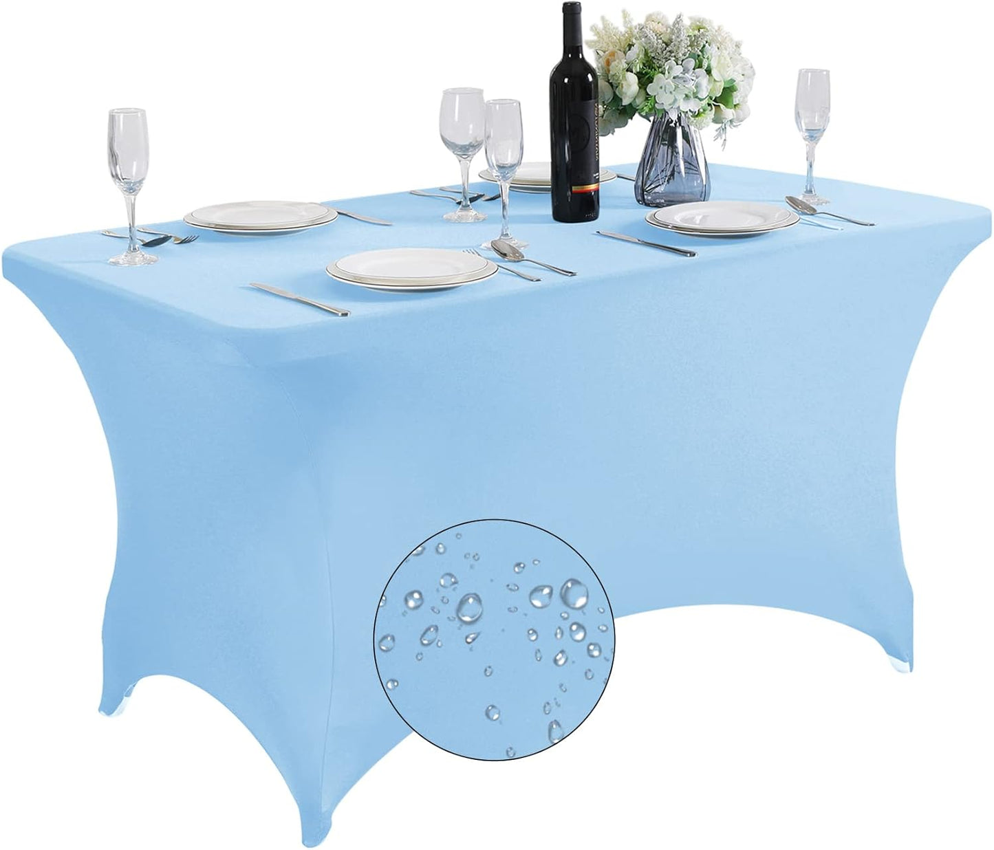 SuperO Waterproof Spandex Table Cover for 4FT Table Universal Fitted Stretch Tablecloth for Party, Banquet, Wedding and Events-Blue Mist