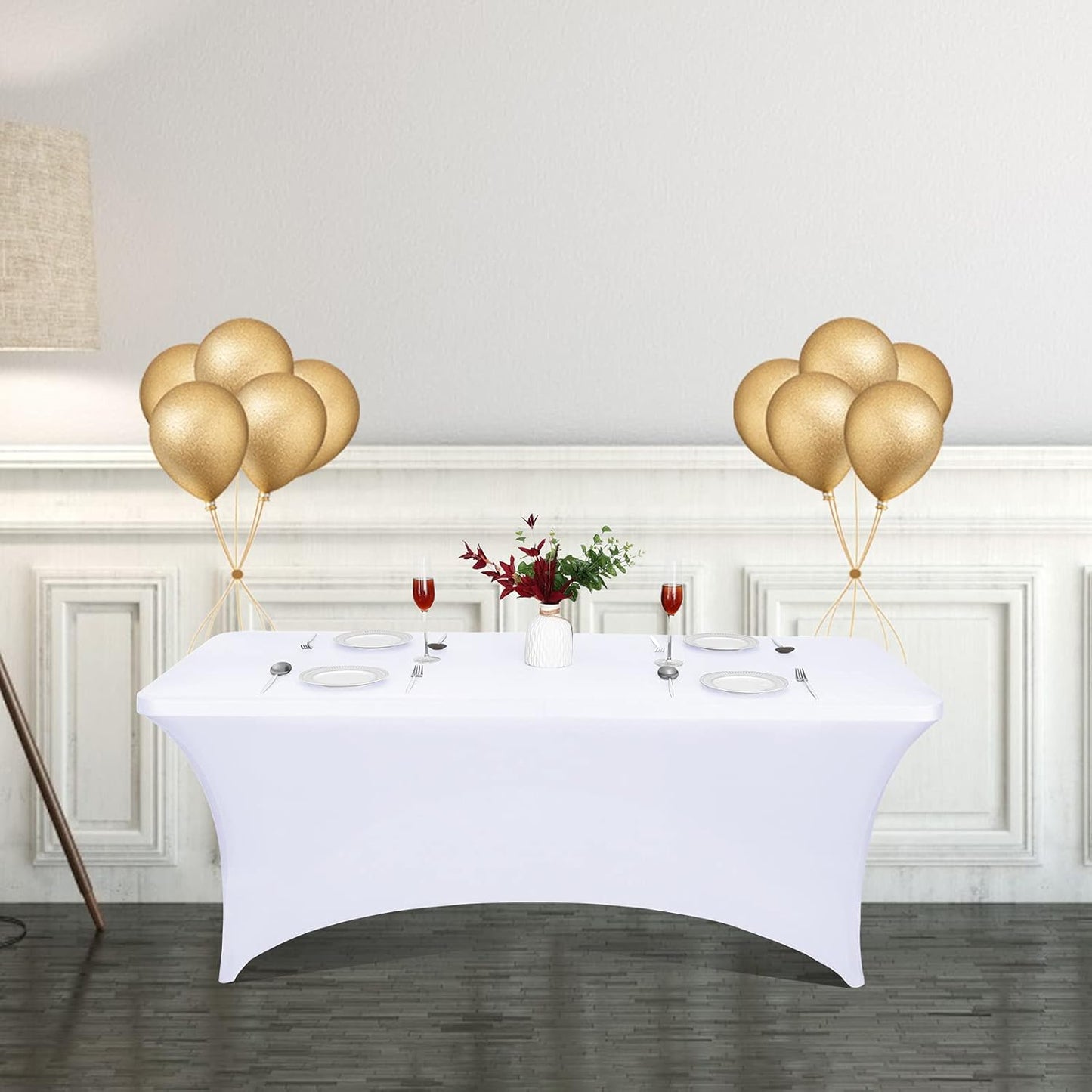 CWK 6FT Stretch Spandex Table Cover for Rectangular Tables - Elastic Fitted Tablecloth for Folding Tables, Wrinkle Resistant, Durable Table Protector for Parties,Weddings,Banquets &Events (White)