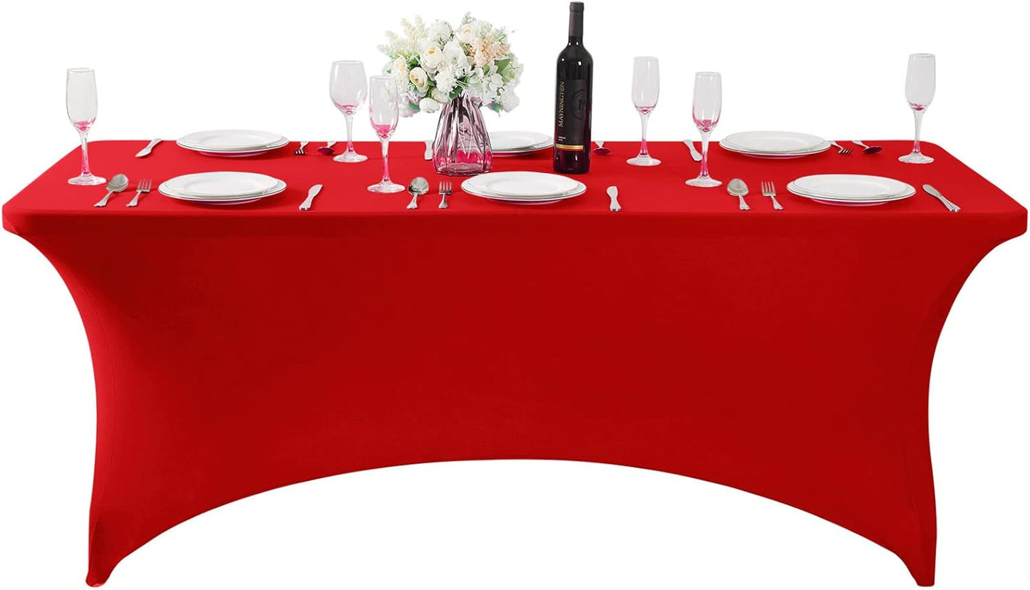 SuperO Waterproof Spandex Table Cover for 6FT Table Universal Fitted Stretch Tablecloth for Party, Banquet, Wedding and Events-Red