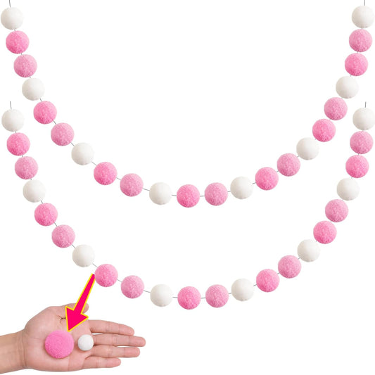 XmasExp Pom Pom Garland Decorations - Large Pink Felt Ball Garland for Baby Shower, Gender Reveal, Mantle,Tree Ornaments, Kids Room and Party Hanging Decor,13 Ft. (Pink, 1.57")