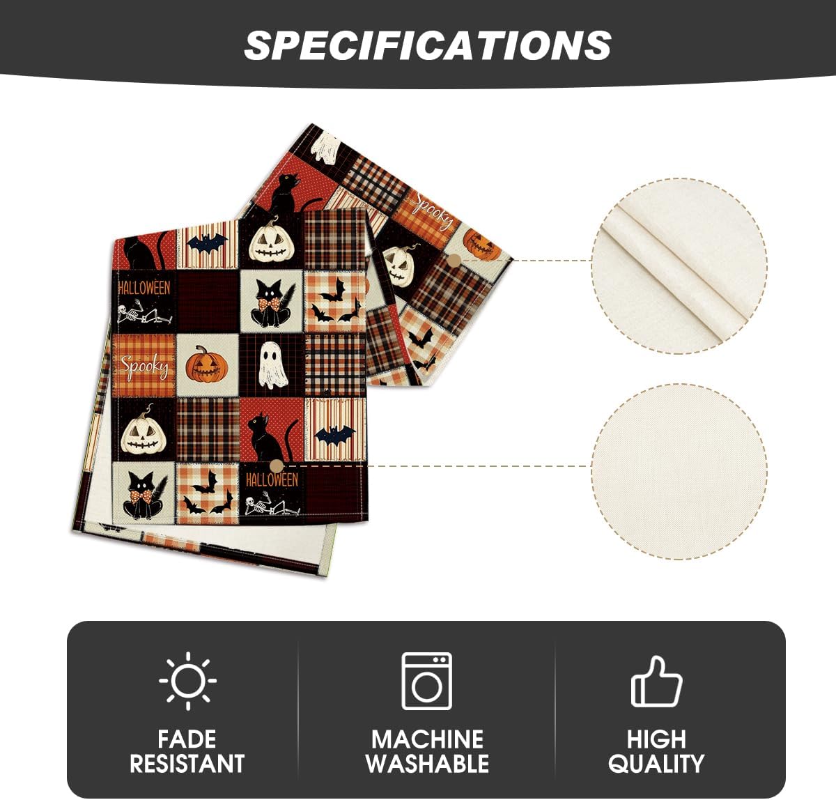 Artoid Mode Black Cat Bat Pumpkin Spooky 210 GSM Halloween Table Runner, Ghost Kitchen Dining Table Decoration for Home Party Decor 13x48 Inch