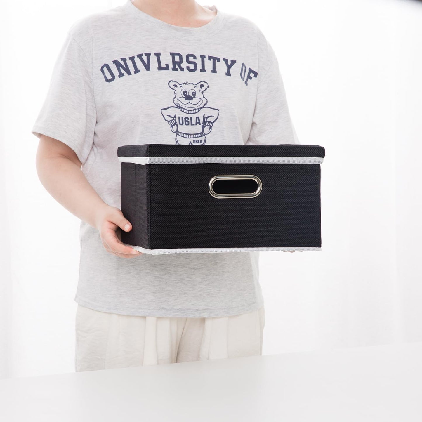 PRANDOM Storage Boxes with Lids [3-Pack] Fabric Collapsible Storage Bins Organizer Containers Baskets Cube with Cover for Home Bedroom Closet Office Nursery Black（11.4X8.6X6.7