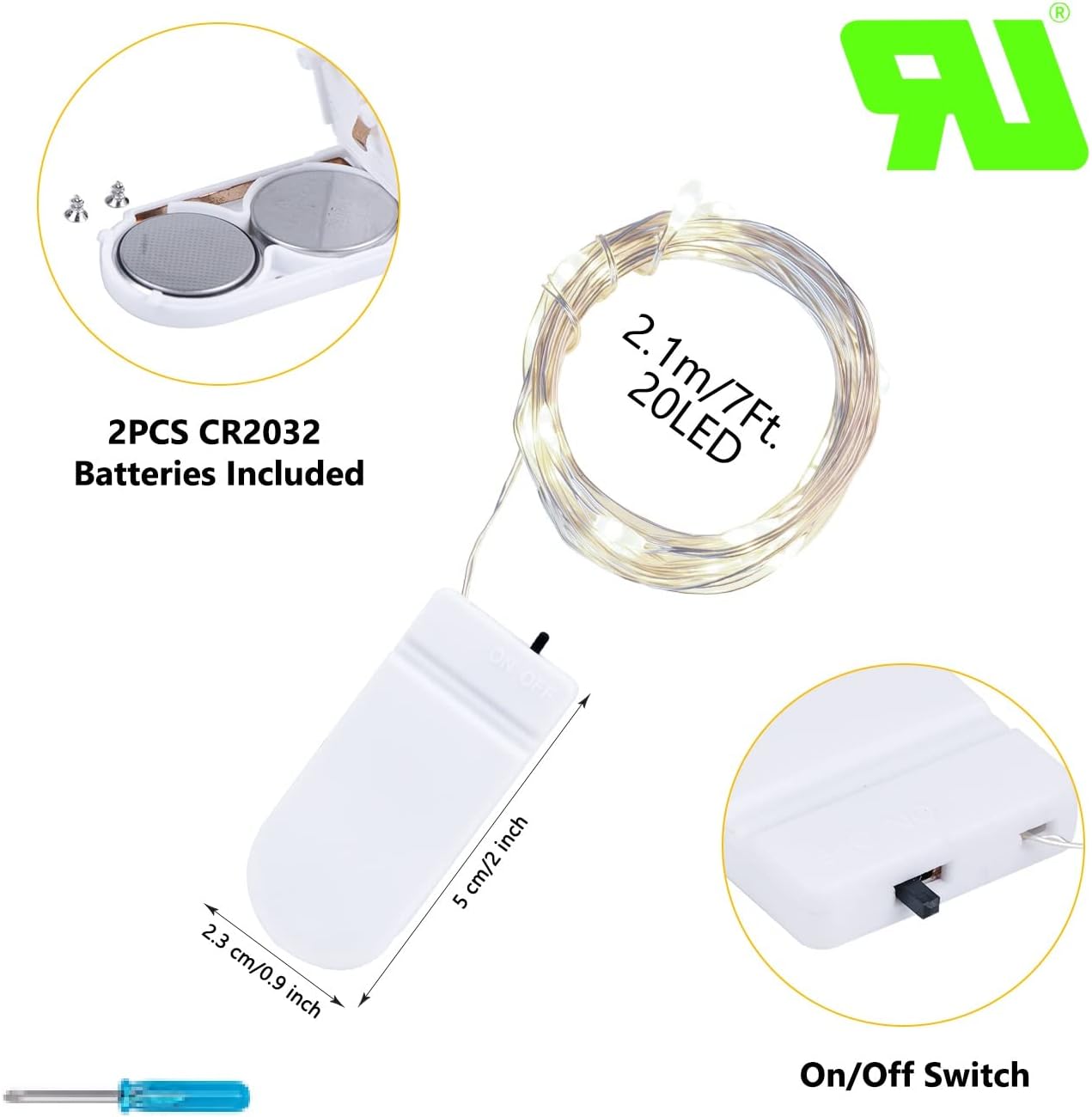 Brightown 24 Pack LED Fairy Lights Battery Operated 7 ft 20 LED String Light Waterproof Silver Wire Firefly Starry Lights for Crafts Wedding Party Bedroom (White)