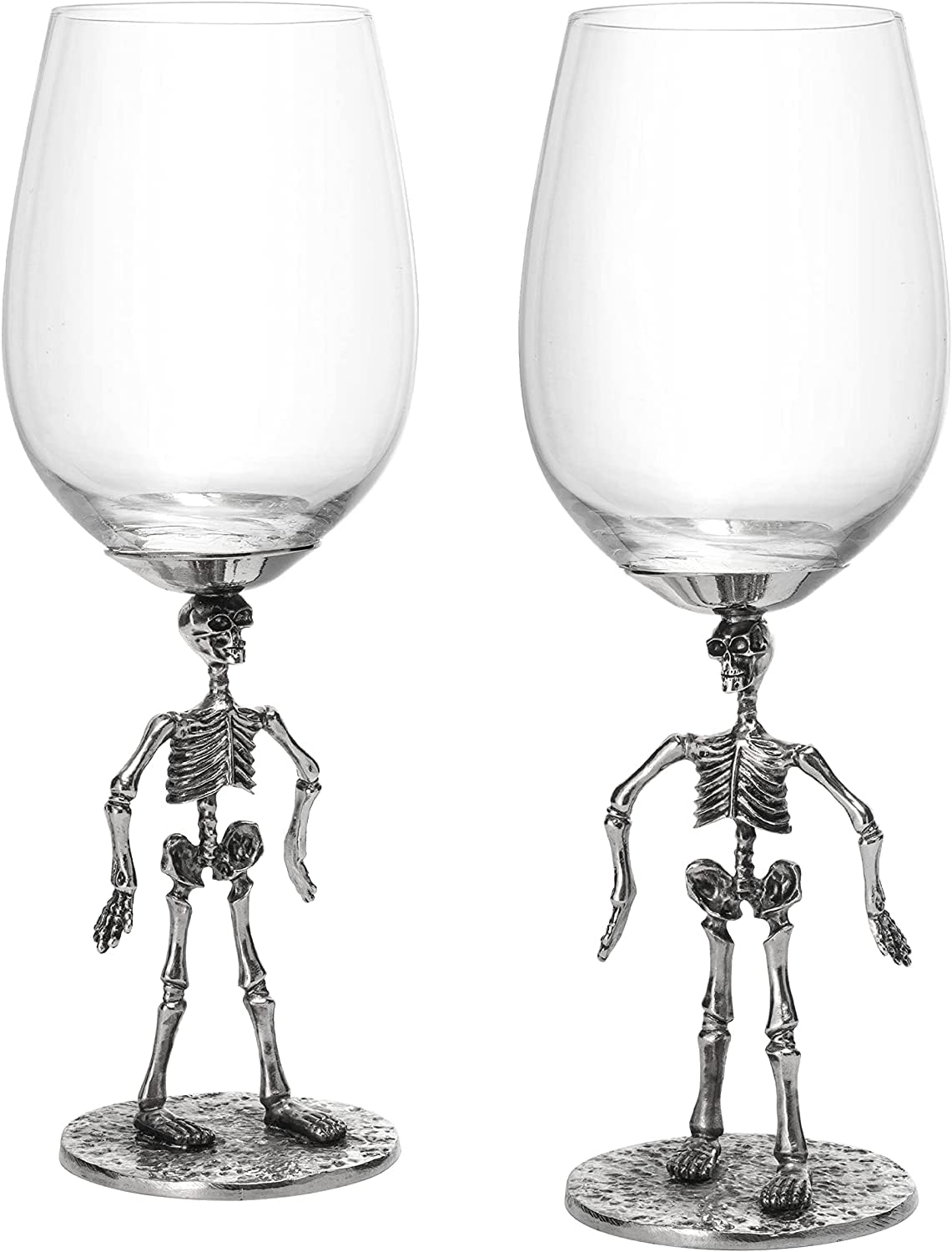 Stemmed Skeleton Wine Glass Set of 2 | 12oz Gothic Wine Goblets 10" Tall | Halloween Skeleton Decor Drinkware, Spooky Wine Glass Gift Set, Haunted Party Barware, Gothic Skeleton Gifts for Wine Lovers