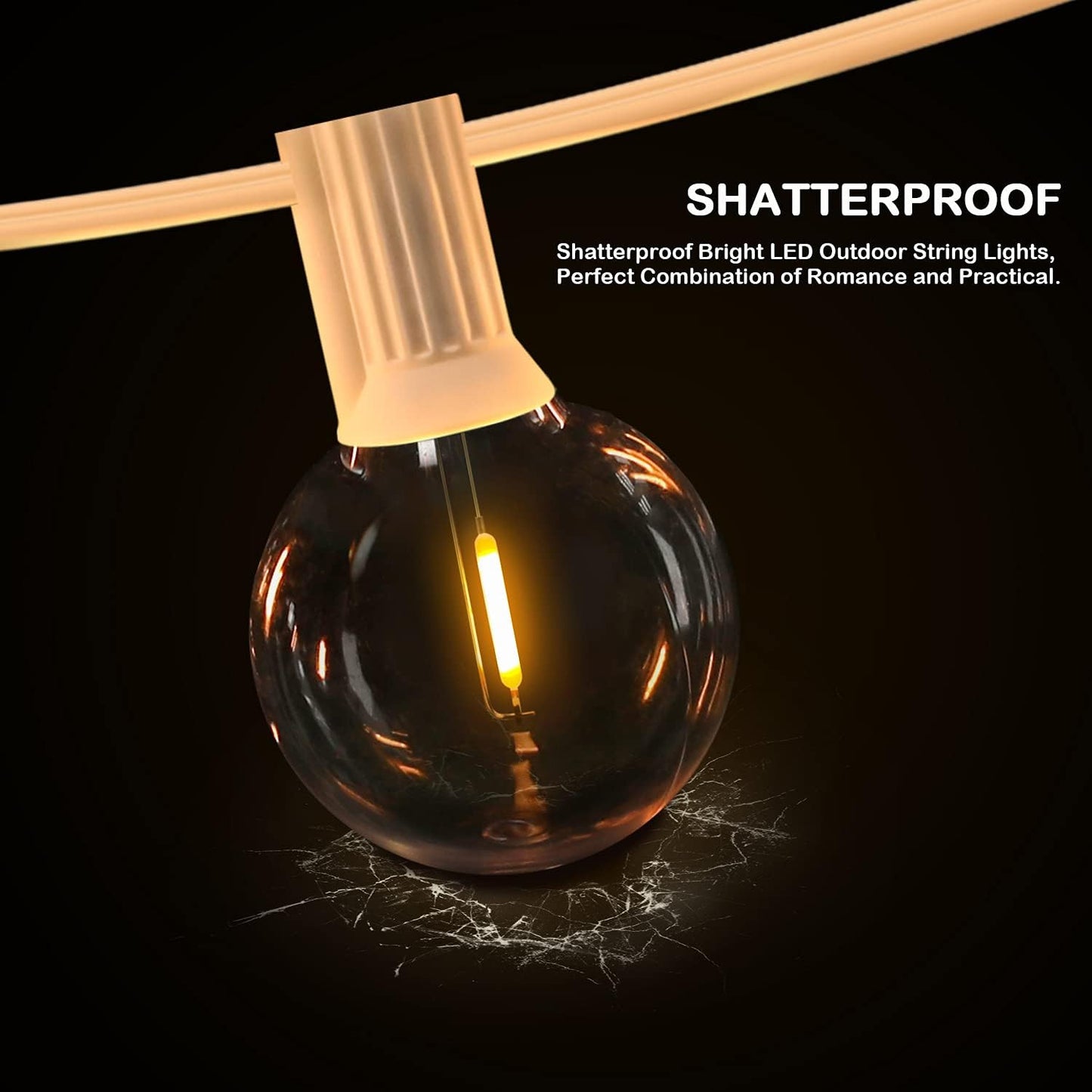 50FT LED G40 Globe String Lights White, Shatterproof Outdoor Patio String Lights 2200K with 50+2 Dimmable Edison Bulbs, Backyard Outdoor Hanging Lights, Bistro Waterproof for Balcony Party Wedding