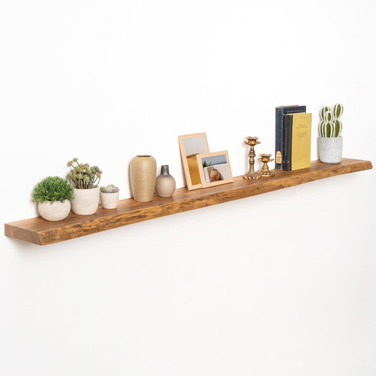 72" Floating Shelves, Live Edge Elm Wood Floating Shelf for Wall, Wall-Mounted Display Shelves with Invisible Heavy-Duty Bracket, Long Floating Shelf for Bathroom, Kitchen, Living Room, Natural Color