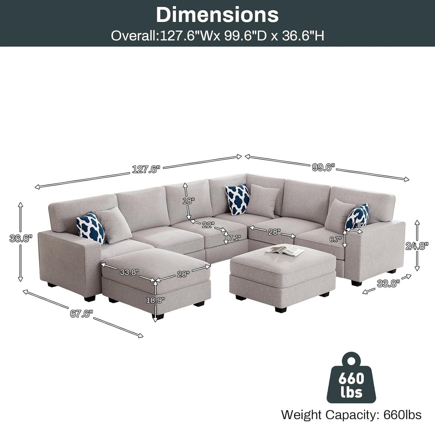 L Lengend Vansen Modular Sectional Sofa U Shaped Couch with Ottoman Modern Reversible Corner Sectional Couch for Living Room (Light Grey, U Shaped Sofa-3)