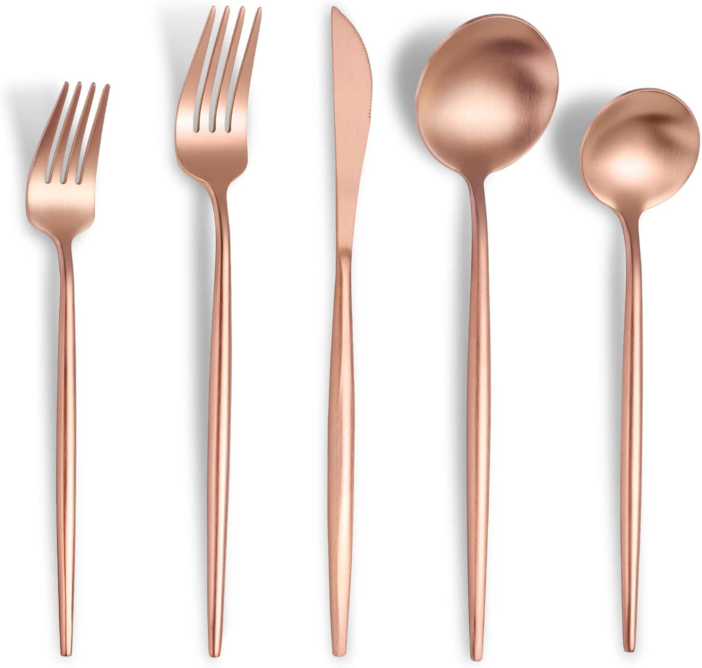 Matte Rose Gold Silverware Set for 6,Modern Stainless Steel Brushed Cutlery Set,30-Pieces Heavy Duty Flatware Set,Knives Spoons and Forks Set Utensils Set, Satin Finish, Dishwasher Safe
