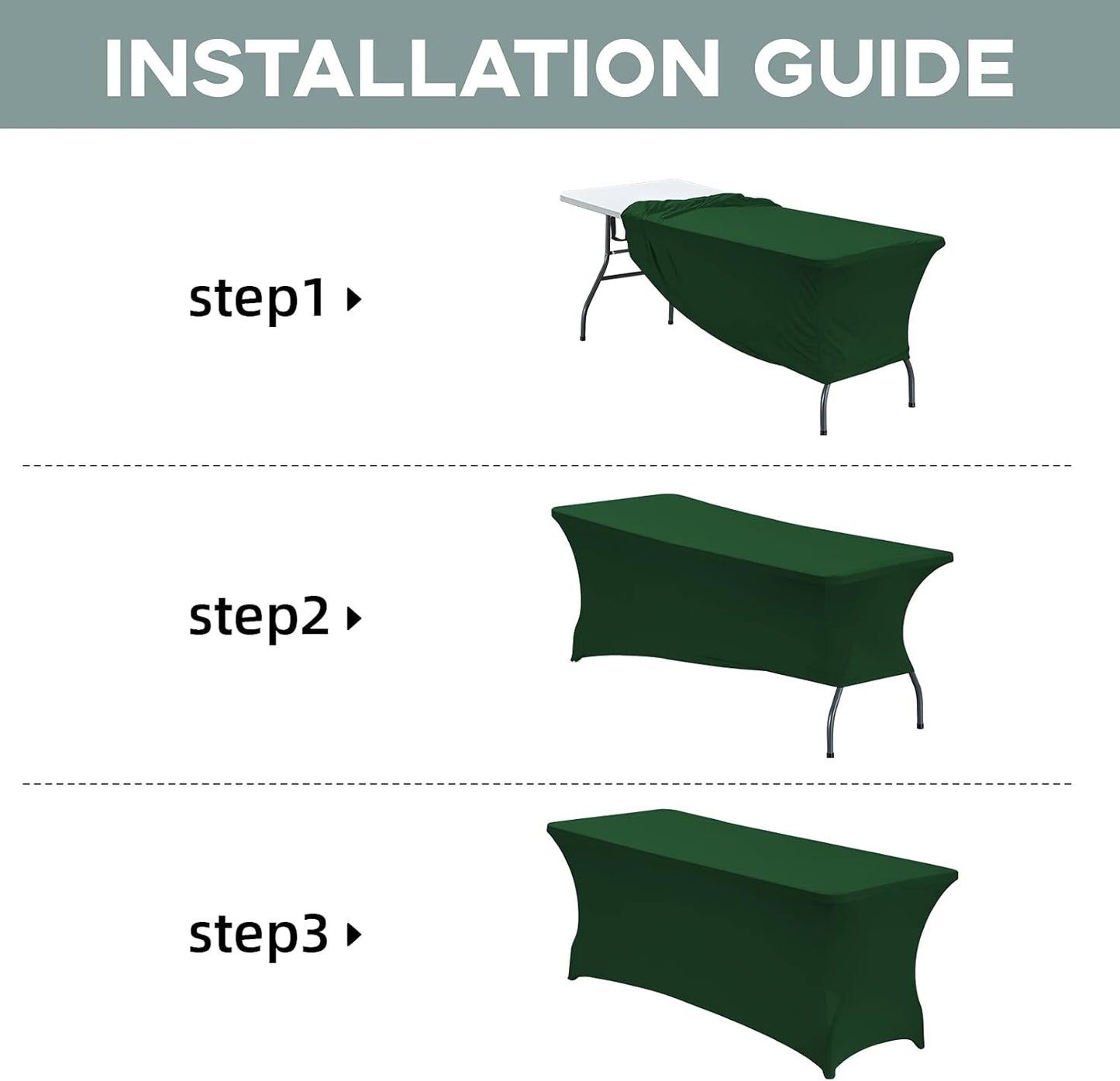 CWK 6FT Waterproof Stretch Spandex Table Cover for Rectangular Tables - Elastic Fitted Tablecloth for Folding Tables,Wrinkle Resistant Table Cloth for Parties,Weddings,Banquets&Events(Blackish Green)